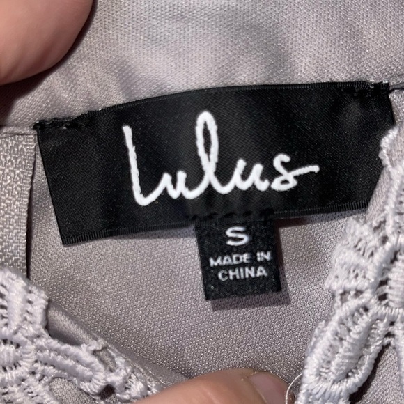 LULU'S Light Gray Picture Perfect Lace High Neck Maxi Dress Small Bridesmaid - Picture 9 of 10